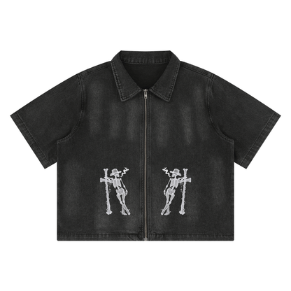 Skeleton Vintage Washed Denim Shirt