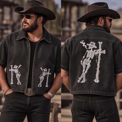Skeleton Vintage Washed Denim Shirt