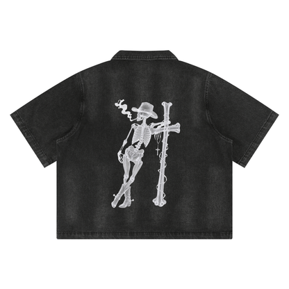 Skeleton Vintage Washed Denim Shirt
